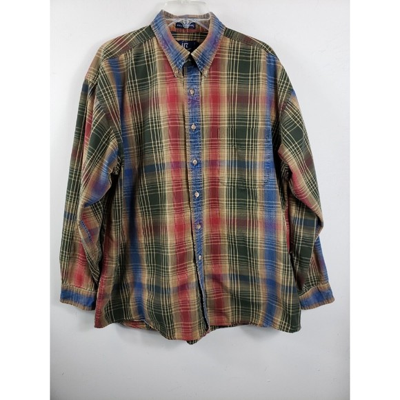417 by Van Heusen Men's Indigo multicolored Plaid  Shirt Size L cotton VTG - Picture 2 of 12